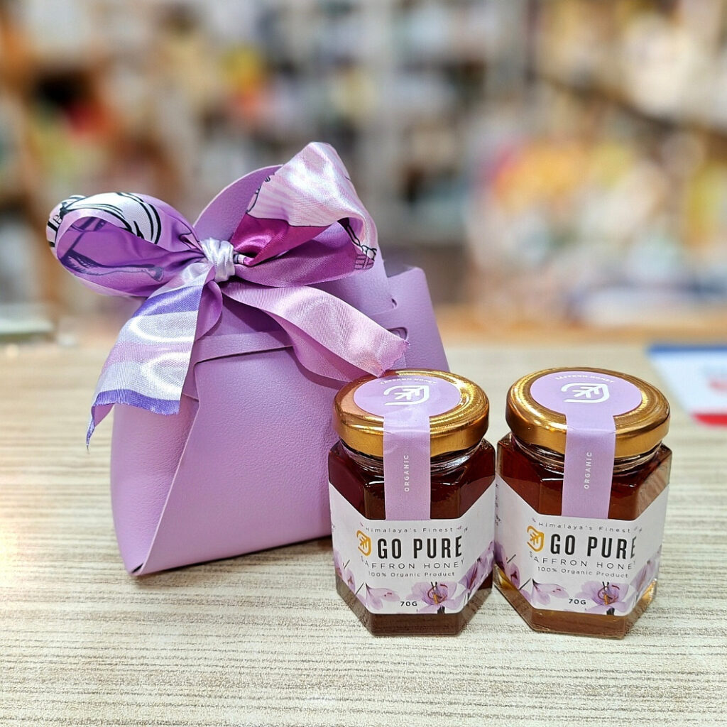 Organic Saffron Honey💝Gift Set in Purple Mini Leather Bag, 70g x 2bottles