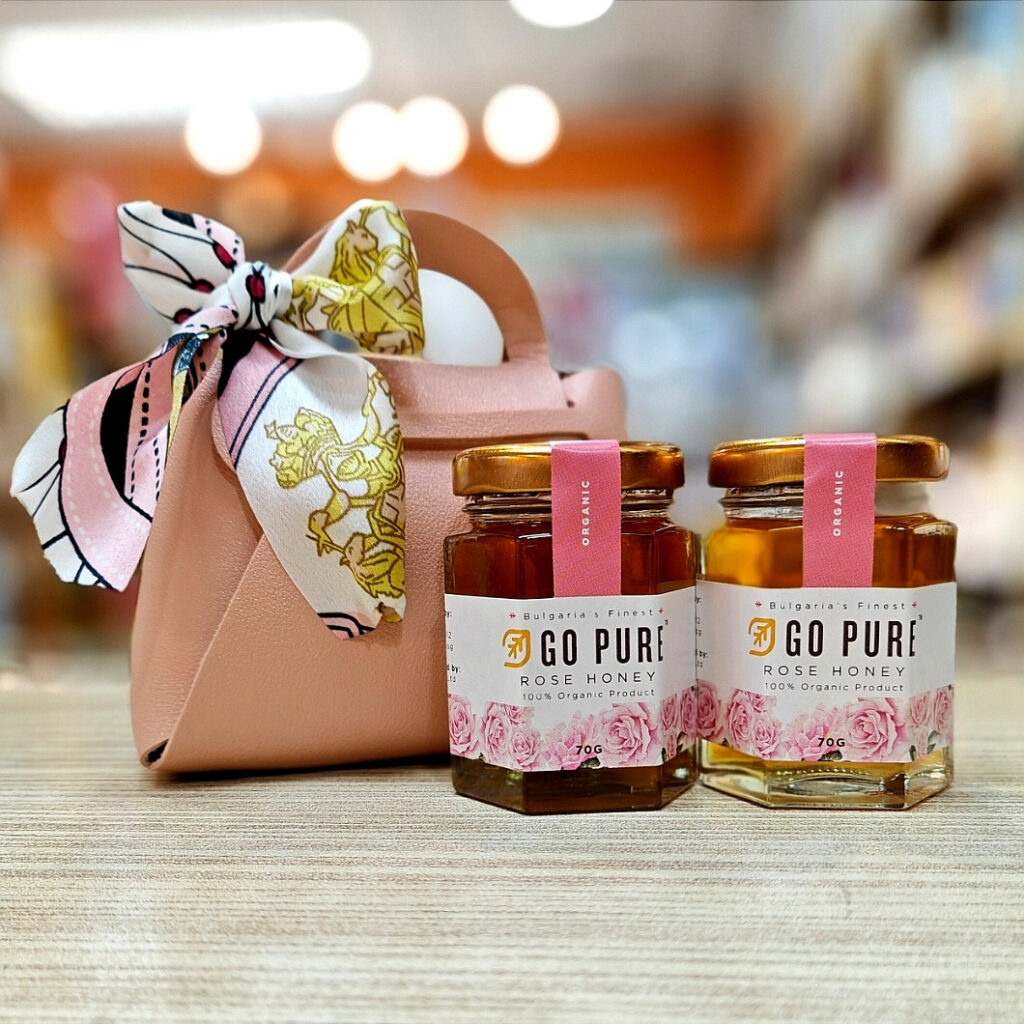 Organic Rose Honey💝Gift Set in Baby Pink Mini Leather Bag 70g x 2 bottles