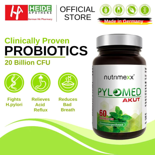 Nutrimexx Pylomed Akut® Probiotics Supplement against H.Pylori for Healthy 60 chewable tbs - Image 9