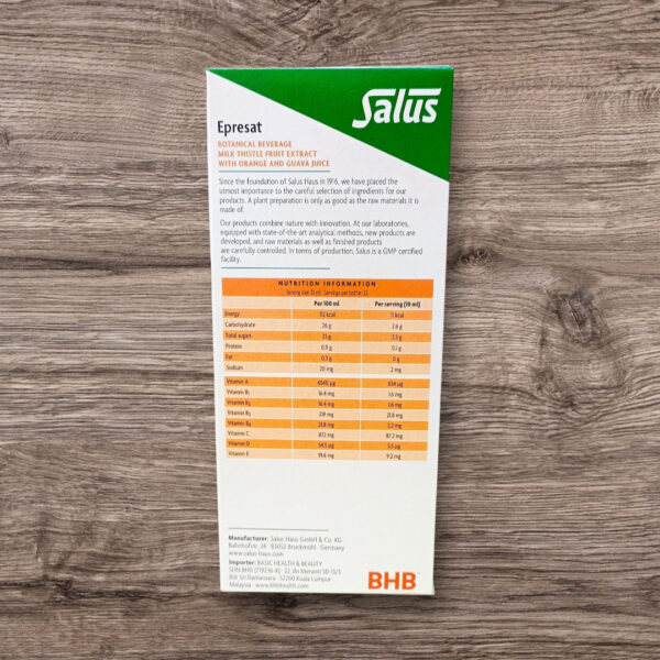Salus Epresat® BOTANICAL BEVERAGE MILK THISTLE FRUIT EXTRACT WITH ORANGE & GUAVA JUICE 250ml - Image 2