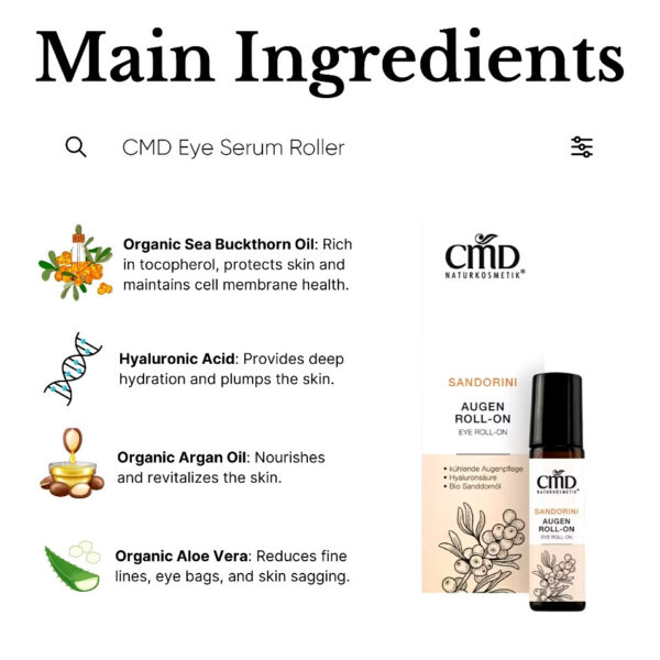 Organic Eye Roller Serum Sea Buckthorn Argan Oil Hyaluronic Acid & Aloe Vera Anti-Dark Circles Eyebag 抗黑眼圈眼袋10ml - Image 2