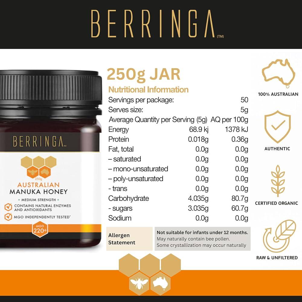 BERRINGA AUSTRALIAN MANUKA HONEY 250g (MGO220+) - Image 5