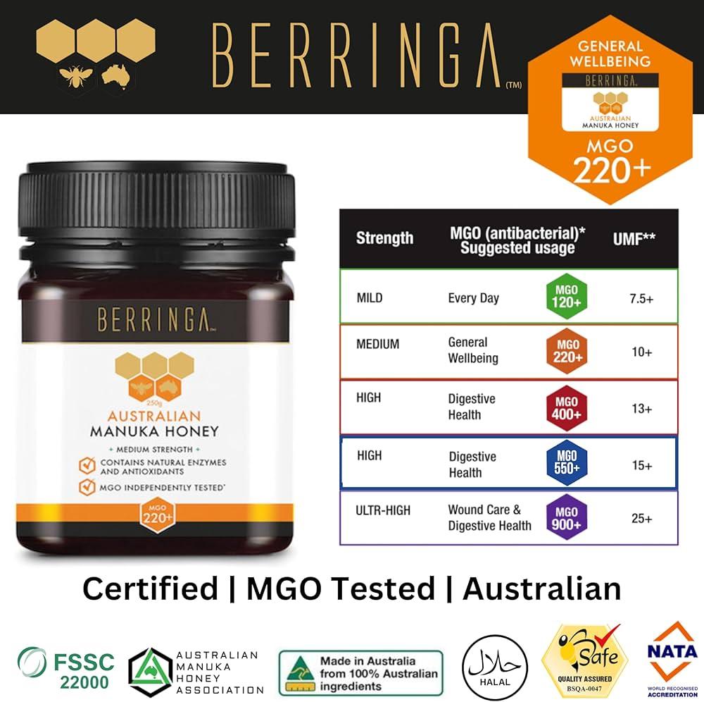 BERRINGA AUSTRALIAN MANUKA HONEY 250g (MGO220+) - Image 4